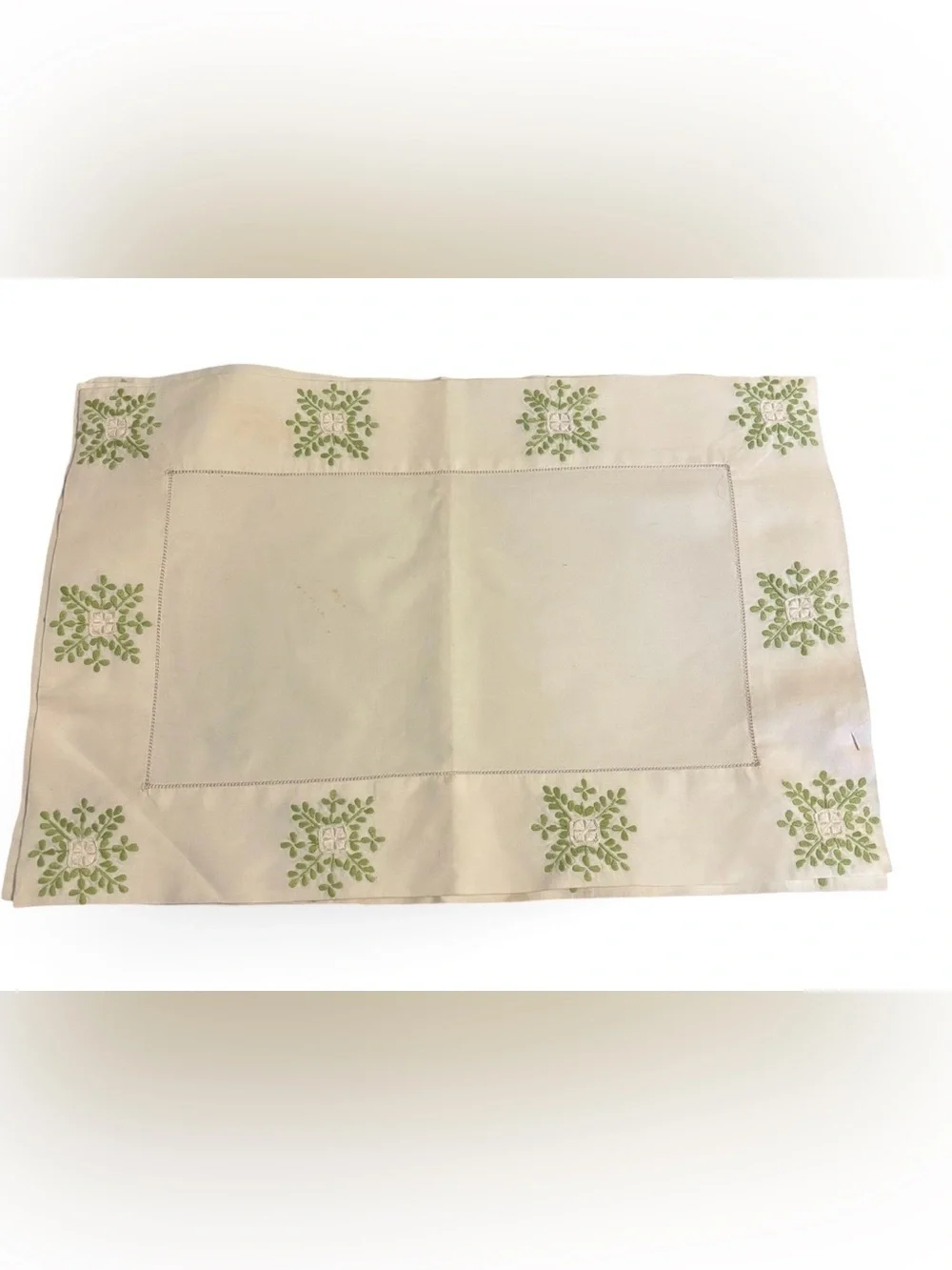 Embroidered Green Floral Border Placemats  - Home Accents Set of 3